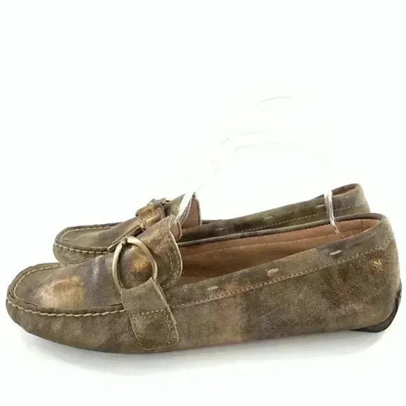 AK Anne Klein flats 8.5 Davis brown gold leather camo horsebit driving loafers - Picture 6 of 13